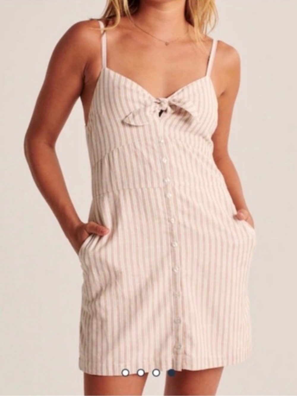 Abercrombie & Fitch Cream and Pink Striped Tie-Front Mini Dress